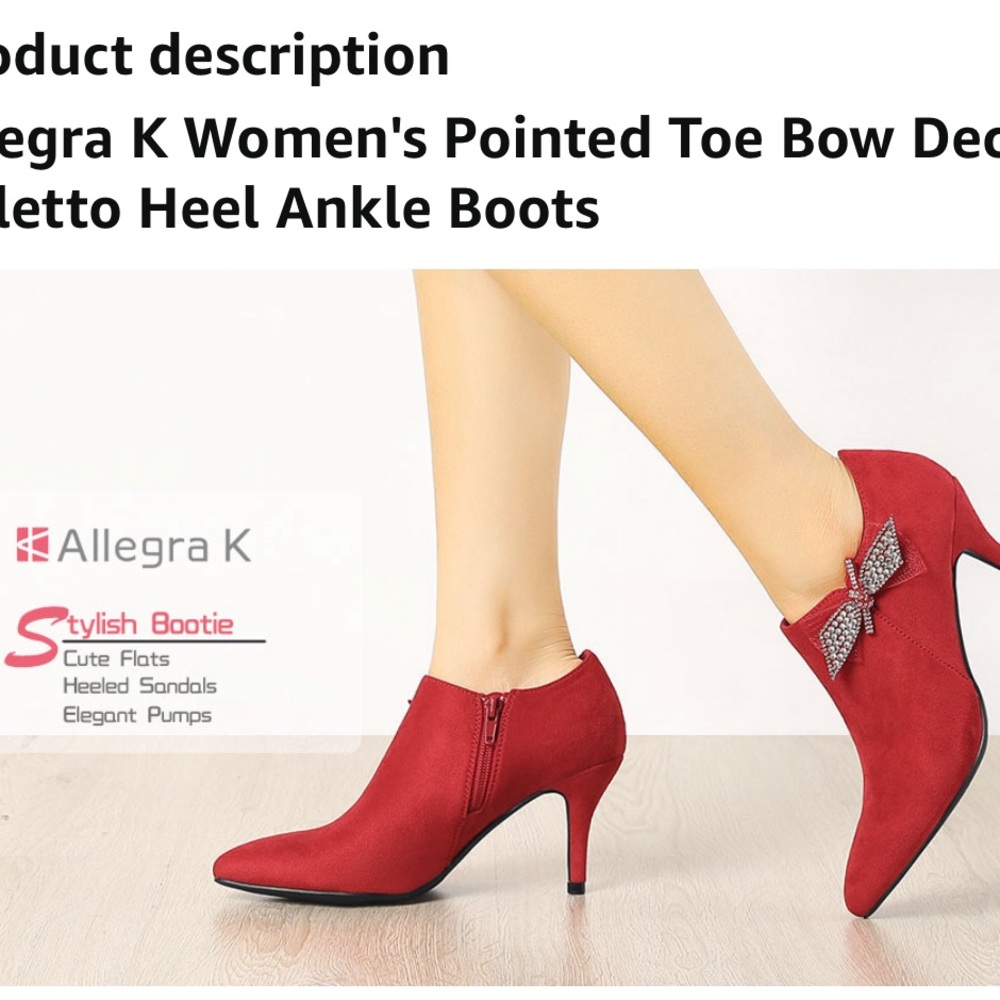 Allegra K Women's Pointed Toe Bow Decor Stiletto Heel Ankle Boots. Slightly Used